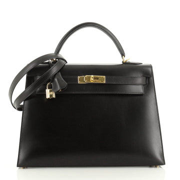 Hermes Kelly Handbag Black Box Calf with Gold Hardware 32
