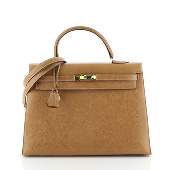 Kelly Handbag Natural Ardennes with Gold Hardware 35