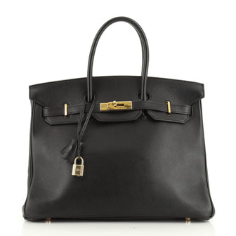 Birkin Handbag Noir Gulliver with Gold Hardware 35