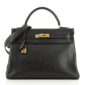 Hermes Kelly Handbag Black Ardennes with Palladium Hardware 32