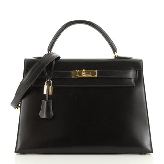 Hermes Kelly Handbag Black Box Calf with Gold Hardware 32