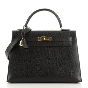 Hermes Kelly Handbag Black Ardennes with Gold Hardware 32