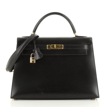 Hermes Kelly Handbag Black Box Calf with Gold Hardware 32