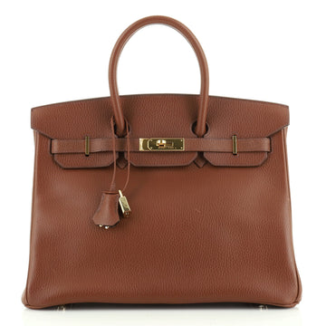 Hermes Birkin Handbag Brown Ardennes with Gold Hardware 35