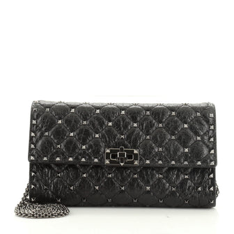 Rockstud Spike Wallet on Chain Quilted Leather Small