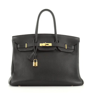 Hermes Birkin Handbag Black Clemence with Gold Hardware 35