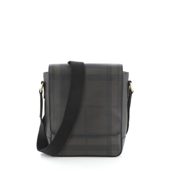 Burberry Greenford Crossbody Bag Smoked Check Coated Canvas 