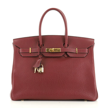 Birkin Handbag Rouge H Fjord with Gold Hardware 35