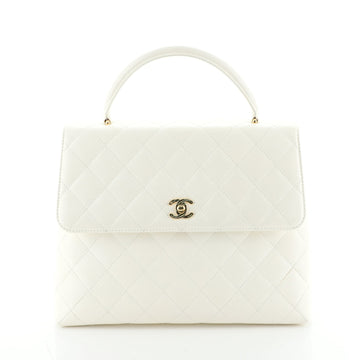 Chanel Vintage Classic Top Handle Flap Bag Quilted Caviar Jumbo