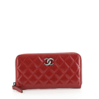 Chanel Zip Around Wallet Quilted Coated Canvas Long