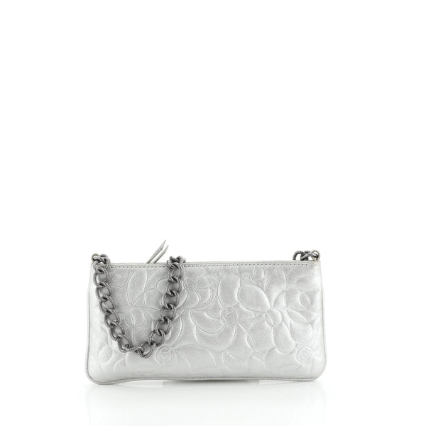 Chanel Metallic Camellia Embossed Leather Mini Pochette Bag