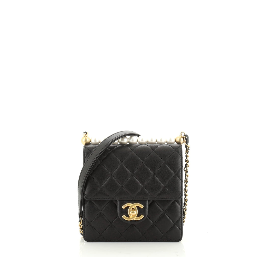 Chanel Chic Pearls Flap Bag Quilted Lambskin Mini Black 498051