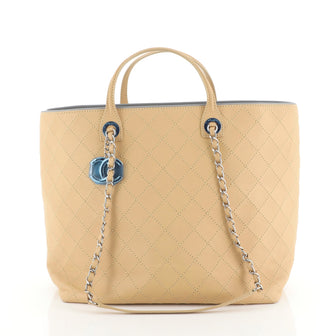 Chanel CC Charm Chain Shopping Tote Quilted Calfskin XL