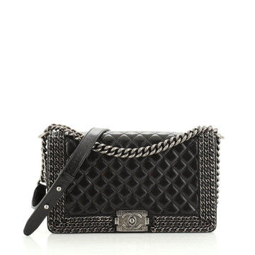 Chanel Chained Boy Flap Bag Quilted Glazed Calfskin New Medium