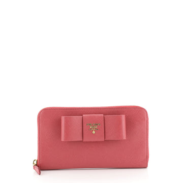 Prada Bow Zip Around Wallet Saffiano Leather Long