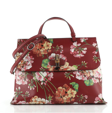Gucci Bamboo Daily Top Handle Bag Blooms Print Leather Medium