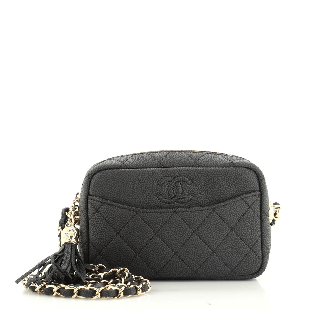 Chanel Vintage White Quilted Lambskin CC Tassel Camera Bag