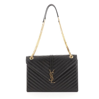 Saint Laurent Classic Monogram Envelope Satchel Matelasse Chevron Leather Large