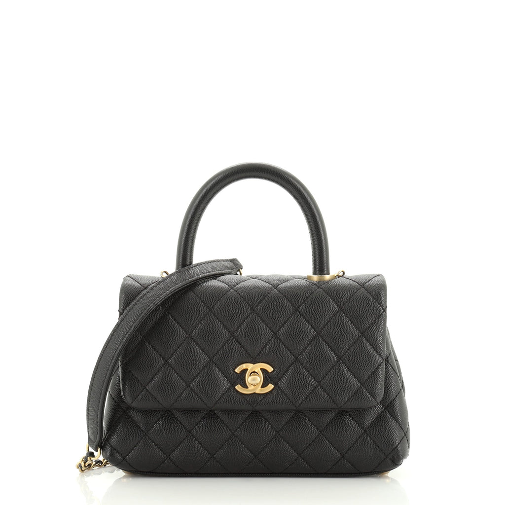 Chanel Coco Top Handle Bag Quilted Caviar Mini Black 499124