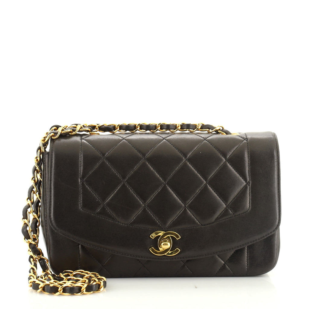 Chanel Vintage Diana Flap Bag Quilted Lambskin Small Black 4993112