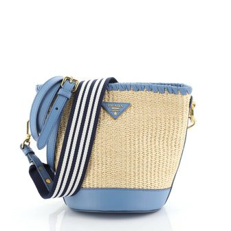 Bucket Bag Woven Raffia with Leather Small
