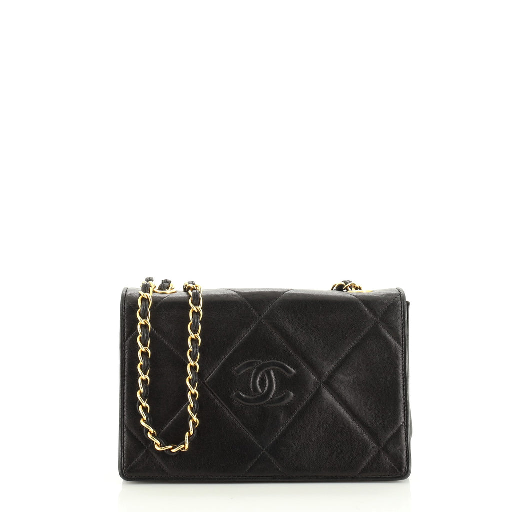 Chanel Vintage Full Flap Bag Quilted Lambskin Mini Black 21348338