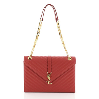 Saint Laurent Classic Monogram Envelope Satchel Matelasse Chevron Leather Large