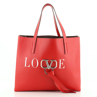 V-Ring Love Shopper Tote Leather East West