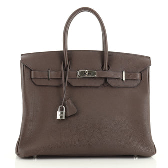 Birkin Handbag Chocolate Togo with Palladium Hardware 35