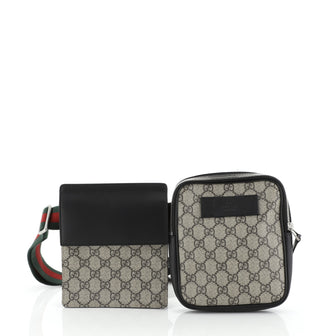 Gucci Double Web Belt Bag GG Coated Canvas with Leather 
