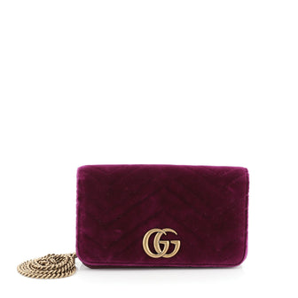 Gucci GG Marmont Chain Flap Bag Matelasse Velvet Mini Purple 499791
