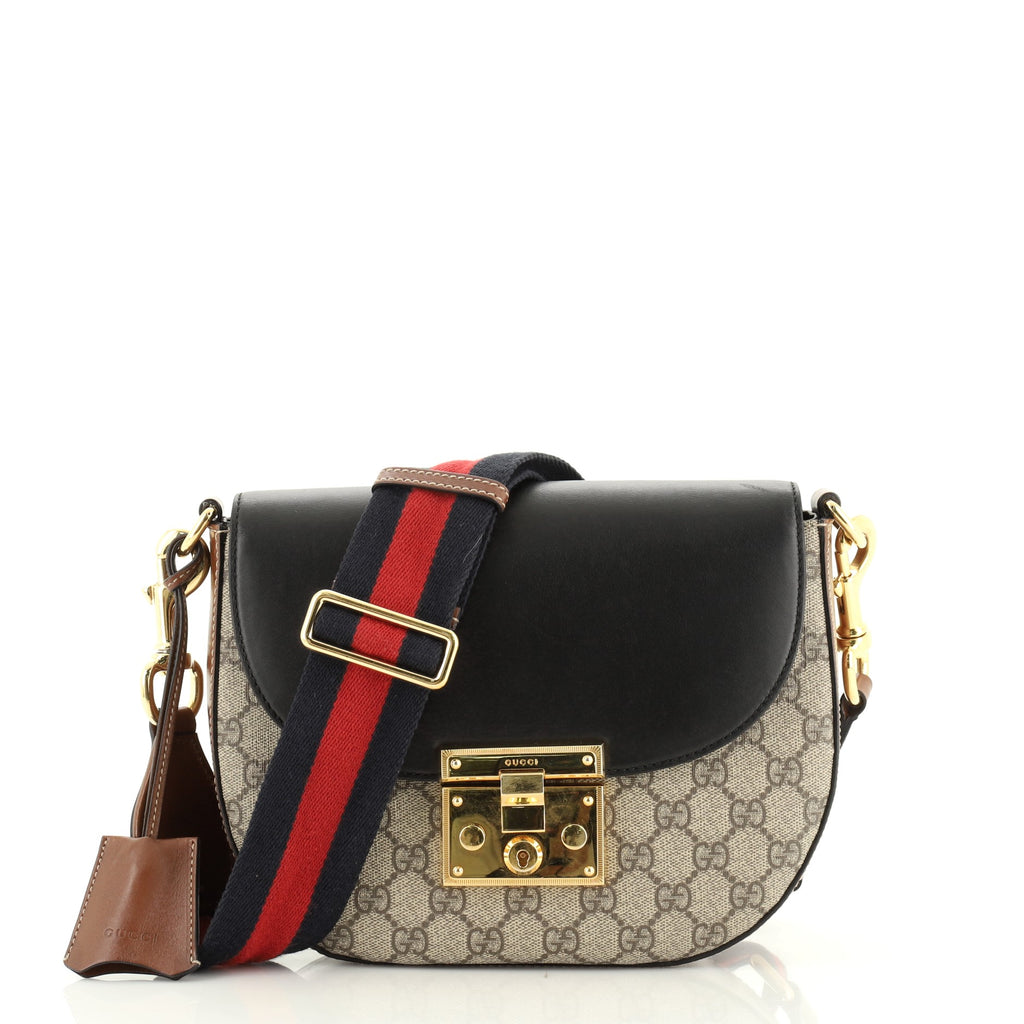 Gucci Padlock Saddle Shoulder Bag GG Coated Canvas and Leather Small