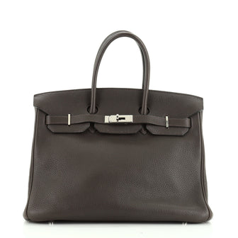 Birkin Handbag Ebene Clemence with Palladium Hardware 35