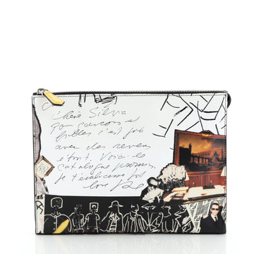 Fendi Karl Zip Clutch Printed Leather 