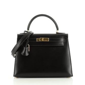 Hermes Kelly Handbag Black Box Calf with Gold Hardware 28