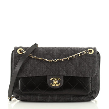 Chanel Front Pocket Flap Bag Quilted Denim with Calfskin Medium