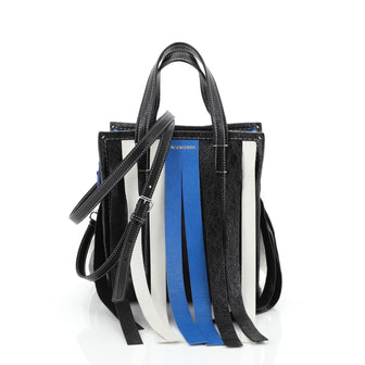 Balenciaga Bazar Convertible Tote Fringe Striped Leather XS