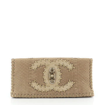 Chanel Paris-Byzance Fold Over Clutch Python Embossed Suede 