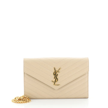 Saint Laurent Classic Monogram Wallet on Chain Matelasse Chevron Leather Medium