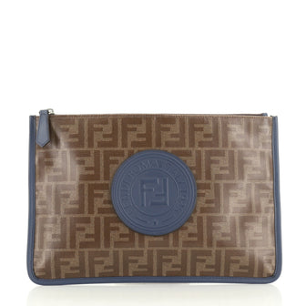Fendi Double F Zip Pouch Zucca Coated Canvas 
