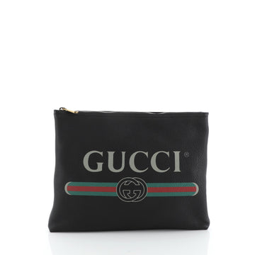 Gucci Logo Portfolio Clutch Printed Leather Medium
