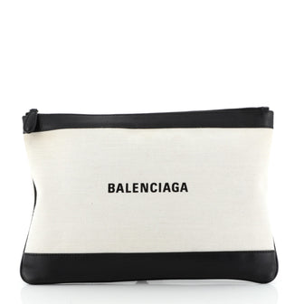 Balenciaga Navy Zip Pouch Canvas and Leather Large