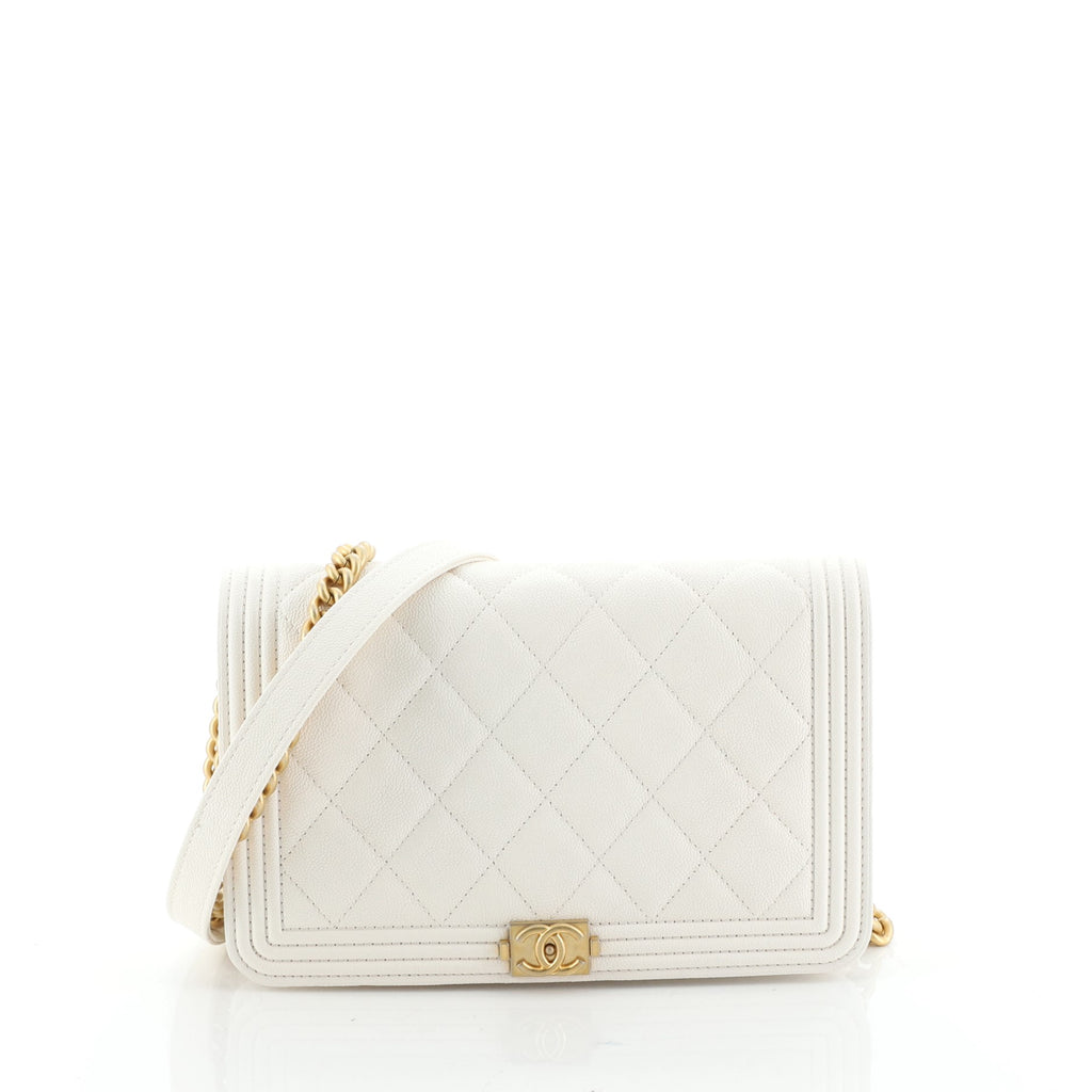 Chanel Boy Wallet on Chain Quilted Caviar White 5012899