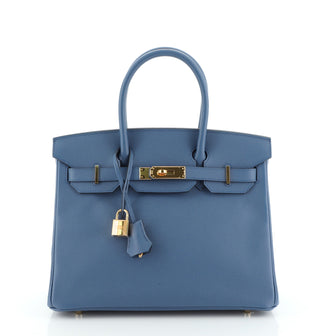 Birkin Handbag Bleu Agate Epsom with Gold Hardware 30
