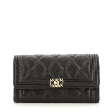 Chanel Boy Flap Wallet Quilted Caviar Long