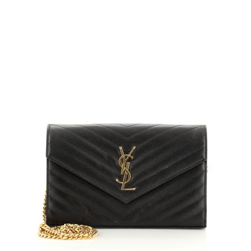 Saint Laurent Classic Monogram Wallet on Chain Matelasse Chevron Leather Medium
