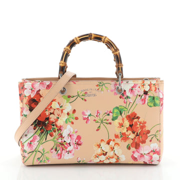 Gucci Bamboo Shopper Tote Blooms Print Leather Medium