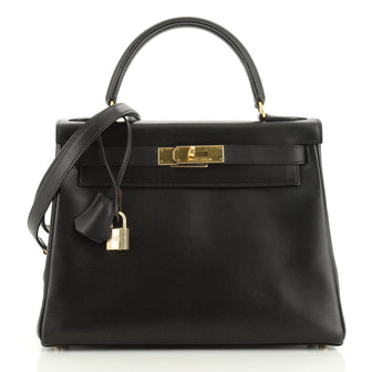 Hermes Kelly Handbag Black Box Calf with Gold Hardware 28