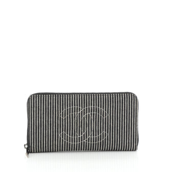 Chanel CC Zip Around Wallet Striped Denim Long