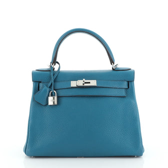 Kelly Handbag Bleu Izmir Clemence with Palladium Hardware 28